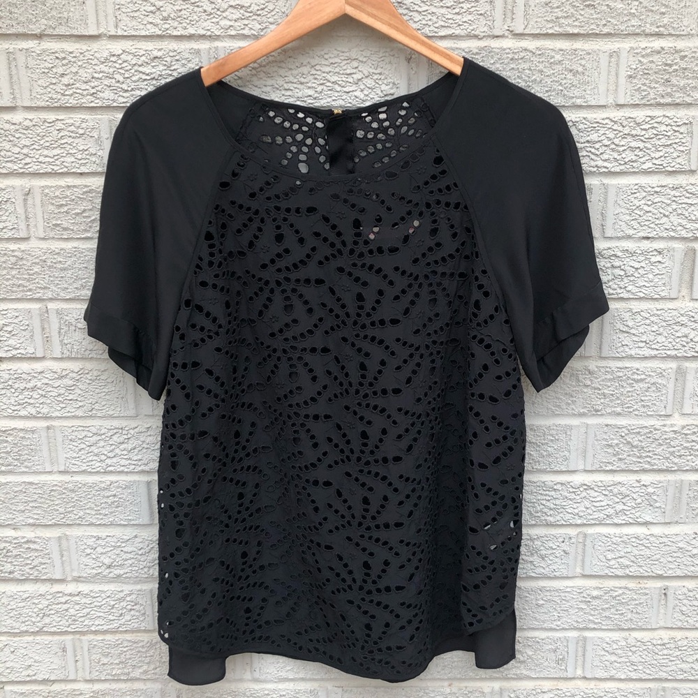 Rebecca Taylor Eyelet & Silk Short Sleeve Blouse
